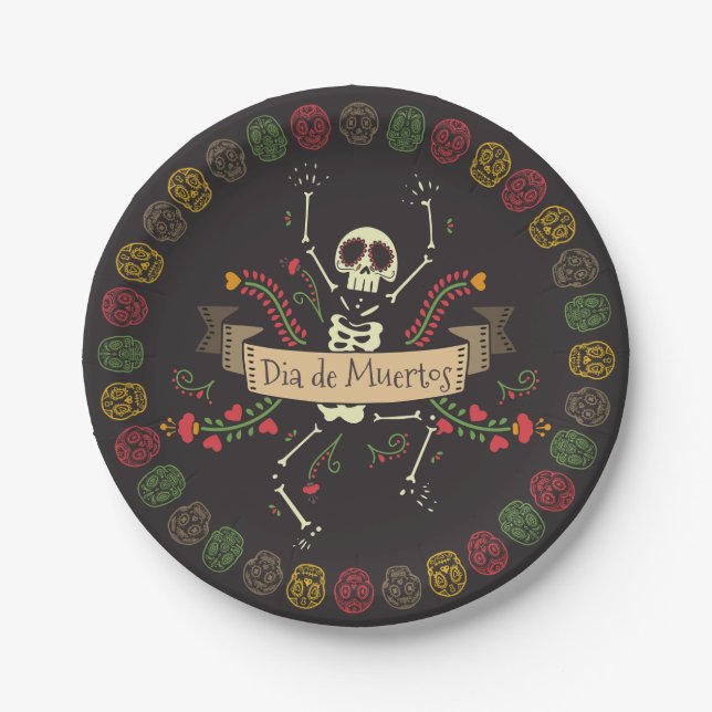 Dia de los Muertos Halloween Party | Paper Plates (Front)