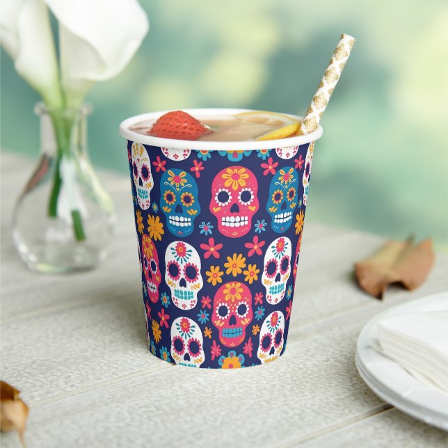 Dia de Los Muertos Halloween Pattern Paper Cups (Insitu)