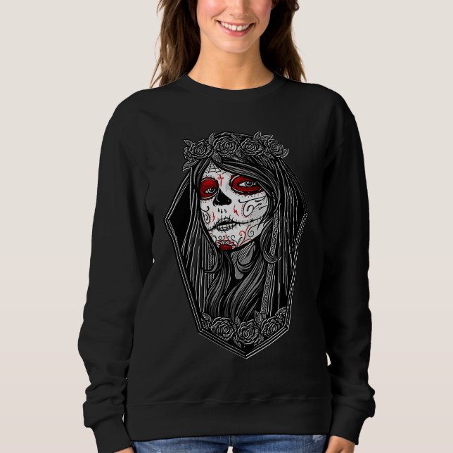 Dia de los Muertos Halloween Roses Mexican Sugar S Sweatshirt (Front)