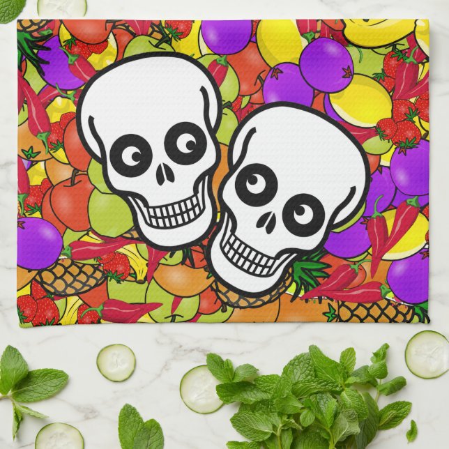 Dia De Los Muertos - Happy Couple W/Fruit Tea Towel (Folded)