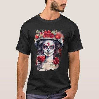 Dia De Los Muertos La Catrina Sugar Skull Drinking T-Shirt