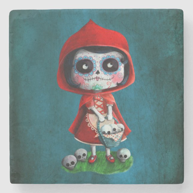 Dia de los Muertos Little Red Riding Hood Stone Coaster (Front)
