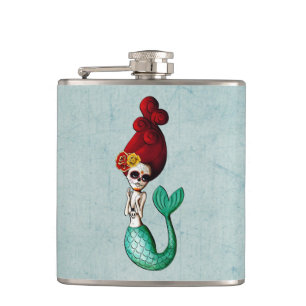 Dia de Los Muertos Lovely Mermaid Gal Hip Flask