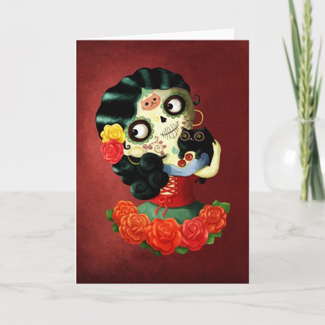 Dia de Los Muertos Lovely Mexican Catrina Girl Card (Front)