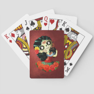 Dia de Los Muertos Lovely Mexican Catrina Girl Playing Cards