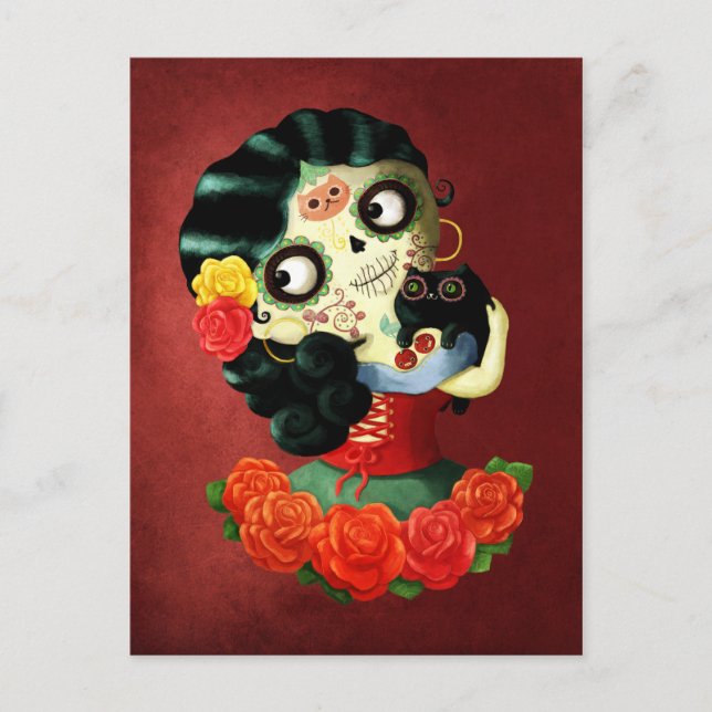 Dia de Los Muertos Lovely Mexican Catrina Girl Postcard (Front)