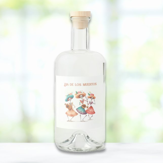 Dia de los Muertos mariacheras customisable  Liquor Bottle Label (Creator Uploaded)