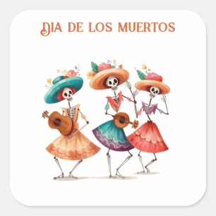 Dia de los Muertos mariacheras customisable Square Sticker
