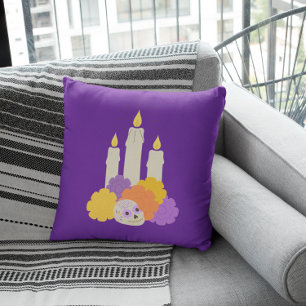 Día de los Muertos Marigolds & Sugar Skull  Cushion