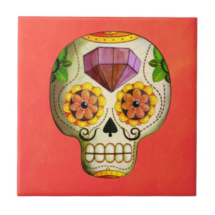 Dia de Los Muertos Mexican Sugar Skull Ceramic Tile