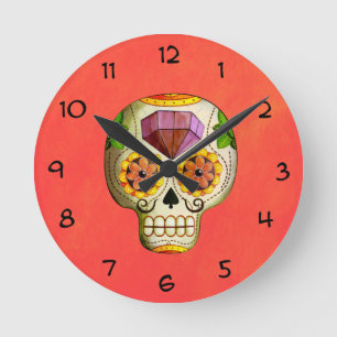 Dia de Los Muertos Mexican Sugar Skull Round Clock