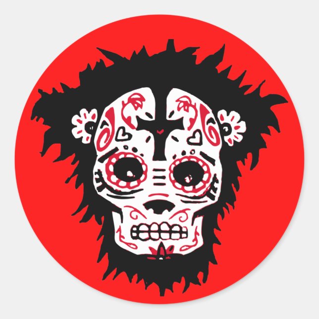 dia de los muertos monkey classic round sticker (Front)