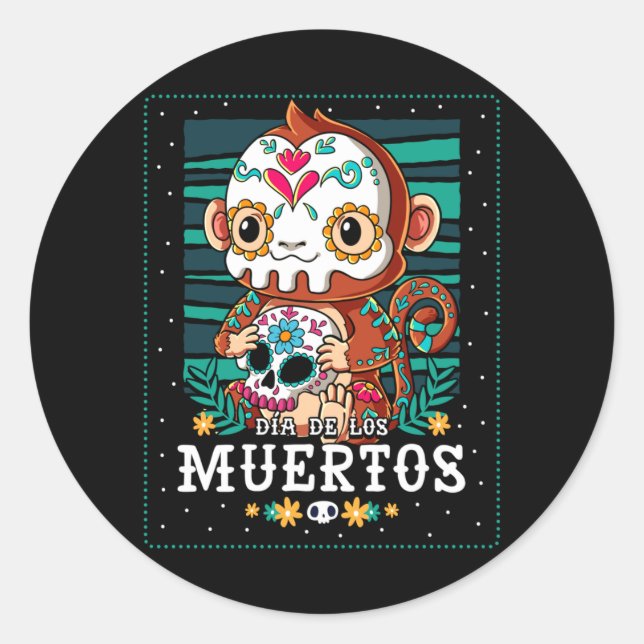 Dia De Los Muertos Monkey Performance Classic Round Sticker (Front)