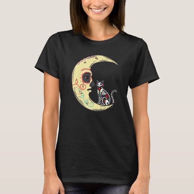 Dia De Los Muertos Moon Sugar Skeleton Cat X Ray T-Shirt (Front)