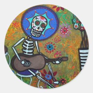 DIA DE LOS MUERTOS MUSIKERO CLASSIC ROUND STICKER