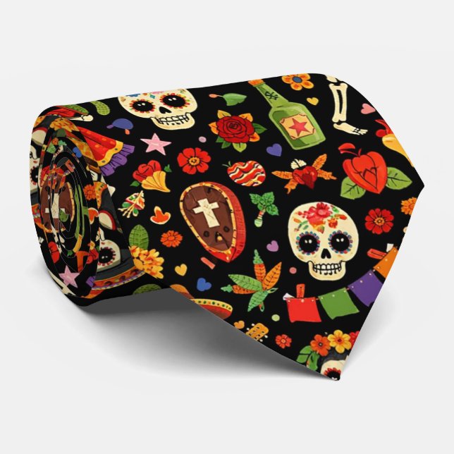 Día de los Muertos Necktie (Maroon Back) (Rolled)