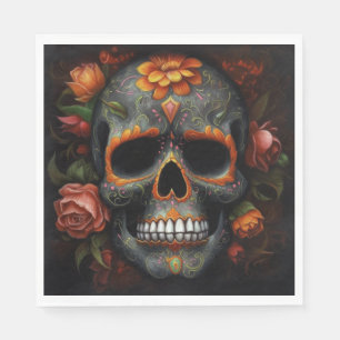 Dia de los Muertos painted skull flower calavera Napkin