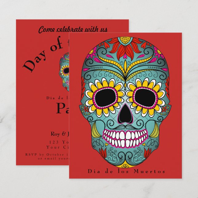 Dia de los Muertos Party Colourful Sugar Skull Invitation (Front/Back)