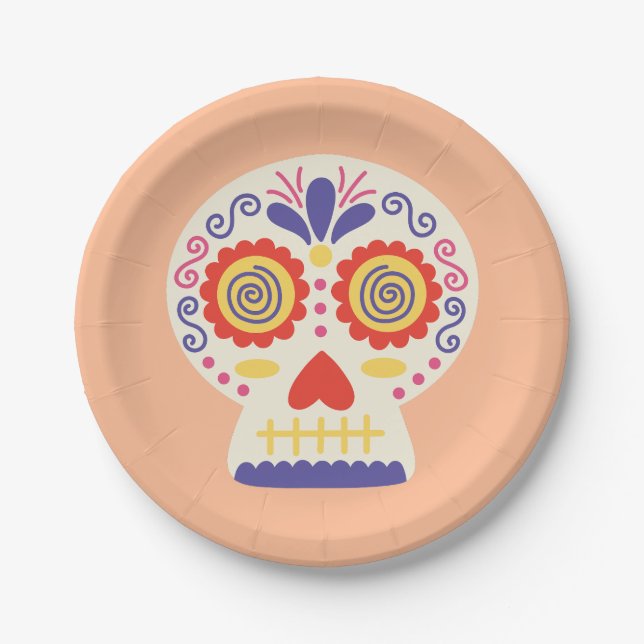Dia de los Muertos Party Decor Orange Paper Plates (Front)
