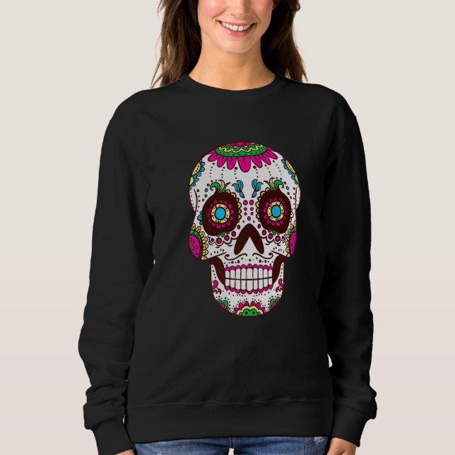 Dia De Los Muertos Pink Elements Skull Mask Premiu Sweatshirt (Front)