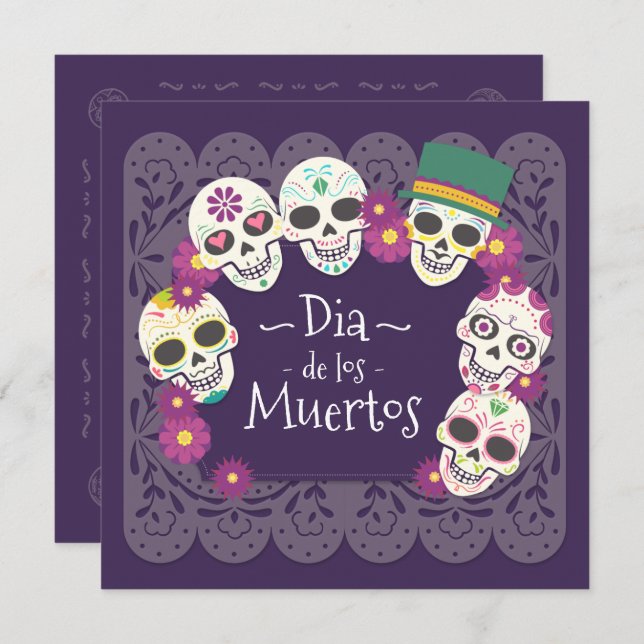 Dia de los Muertos Pink Floral Skulls | Invitation (Front/Back)