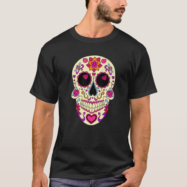 Dia De Los Muertos Pink Hearts Mask Skull Premium T-Shirt (Front)