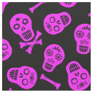 Dia de los Muertos Pink Paper Skulls Pattern Fabric