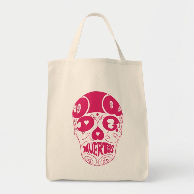 Dia De Los Muertos Pink Skull Tote (Front)