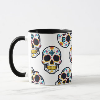 Dia De Los Muertos Pixelated Skull Pattern Mug