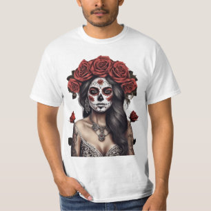 Dia de los Muertos Rose-Crowned Beauty T-Shirt