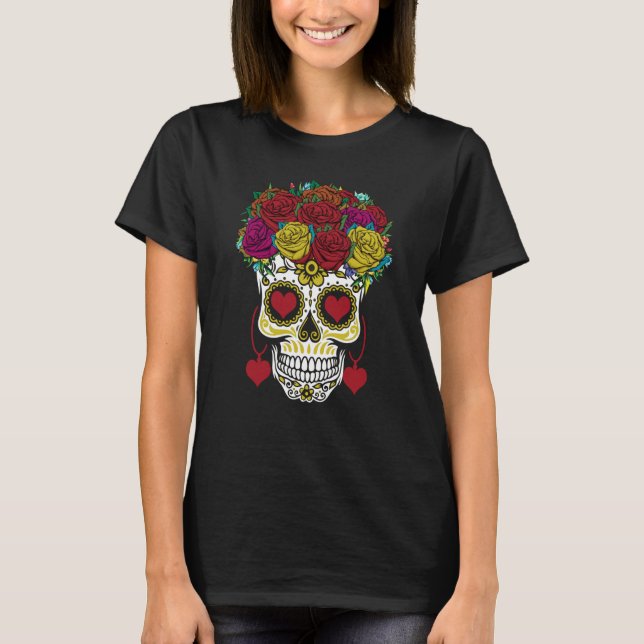 Dia De Los Muertos Roses Valentine Valentines Day T-Shirt (Front)
