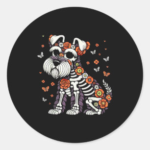Dia De Los Muertos Schnauzer Sugar Skull Mexican D Classic Round Sticker