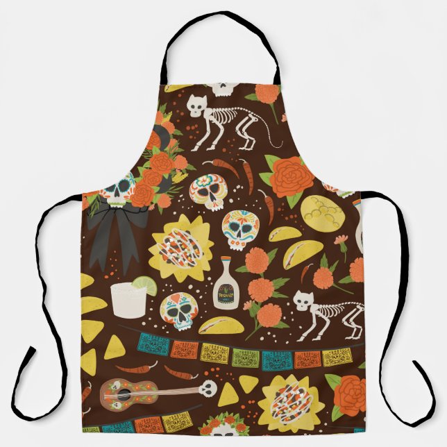 Dia De Los Muertos seamless pattern hand drawn car Apron (Front)