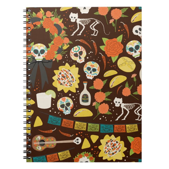 Dia De Los Muertos seamless pattern hand drawn car Notebook (Front)