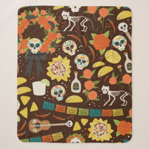 Dia De Los Muertos seamless pattern hand drawn car Sherpa Blanket