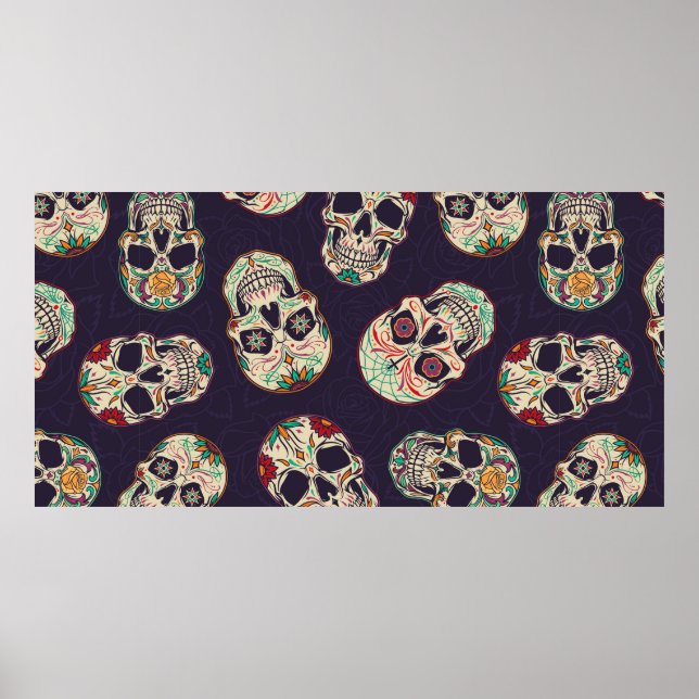 Dia de los muertos seamless pattern with sugar sku poster (Front)