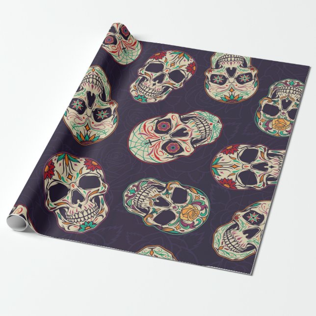 Dia de los muertos seamless pattern with sugar sku wrapping paper (Unrolled)
