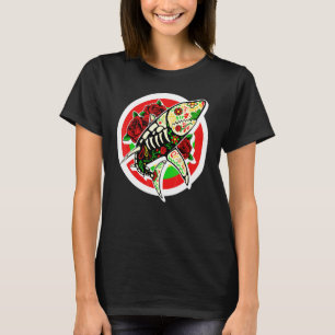 Dia De Los Muertos Shark Sugar Skull Floral Mexico T-Shirt