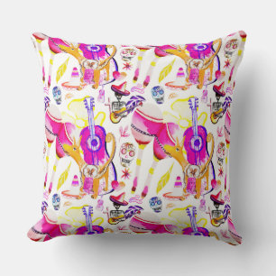 Dia De Los Muertos- Skeleton, Dog, Mexican Music Cushion