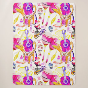 Dia De Los Muertos- Skeleton, Dog, Mexican Music Sherpa Blanket