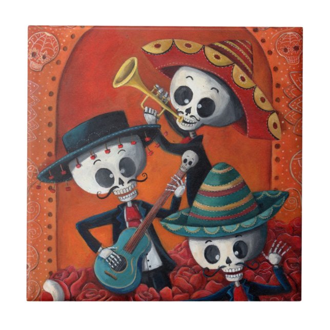 Dia de Los Muertos Skeleton Mariachi Trio Ceramic Tile (Front)