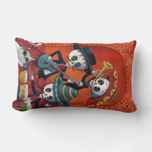 Dia de Los Muertos Skeleton Mariachi Trio Lumbar Cushion (Front)