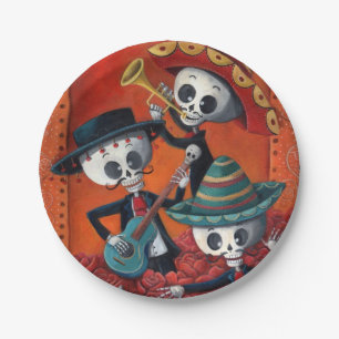 Dia de Los Muertos Skeleton Mariachi Trio Paper Plate
