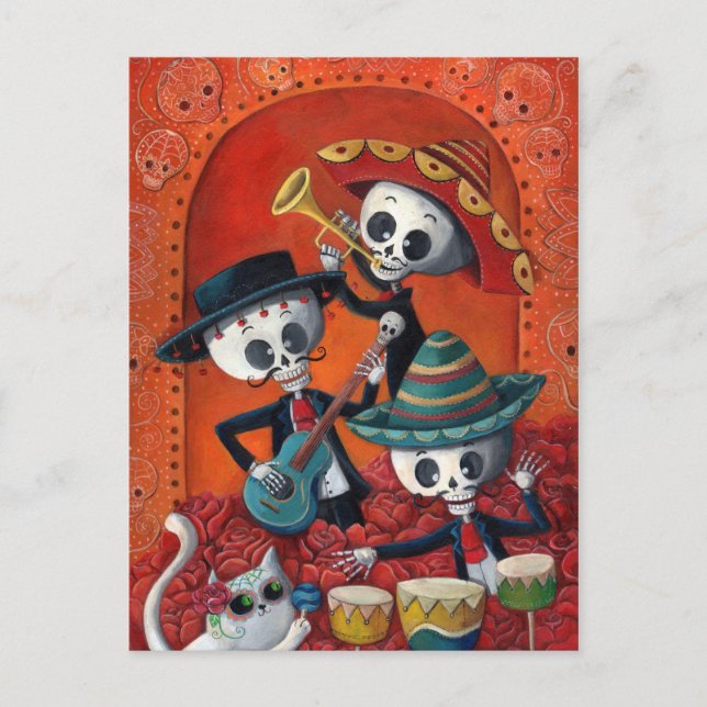 Dia de Los Muertos Skeleton Mariachi Trio Postcard (Front)