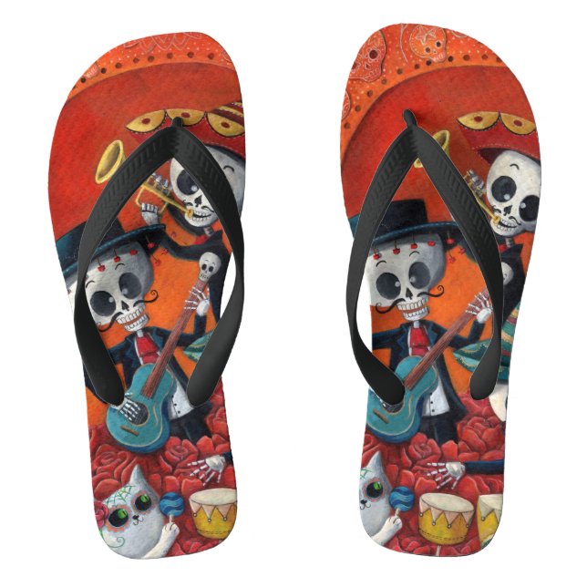 Dia de Los Muertos Skeleton Mariachi Trio Thongs (Footbed)