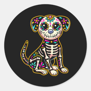 Dia De Los Muertos Skeleton Sugar Skull Dog Day Of Classic Round Sticker