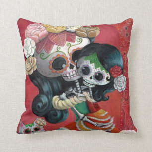 Dia de Los Muertos Skeletons Mother and Daughter Cushion