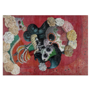 Dia de Los Muertos Skeletons Mother and Daughter Cutting Board