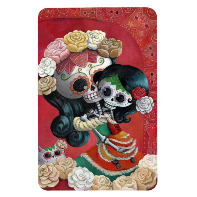 Dia de Los Muertos Skeletons Mother and Daughter Magnet (Vertical)