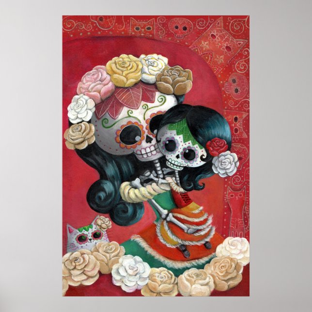 Dia de Los Muertos Skeletons Mother and Daughter Poster (Front)